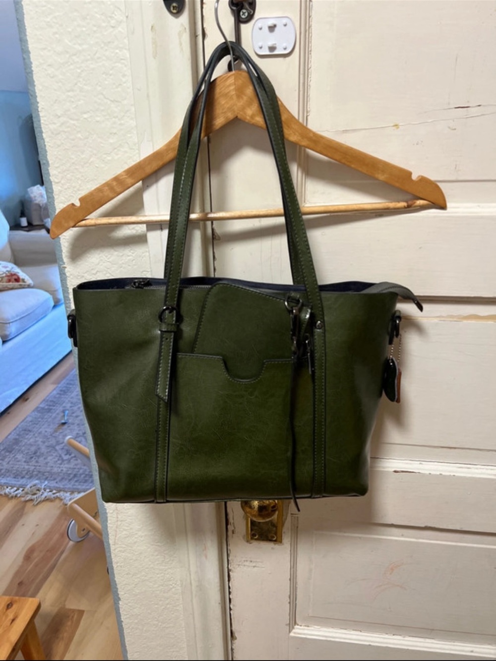 Provence Olive Green leather Tote Bag for Women